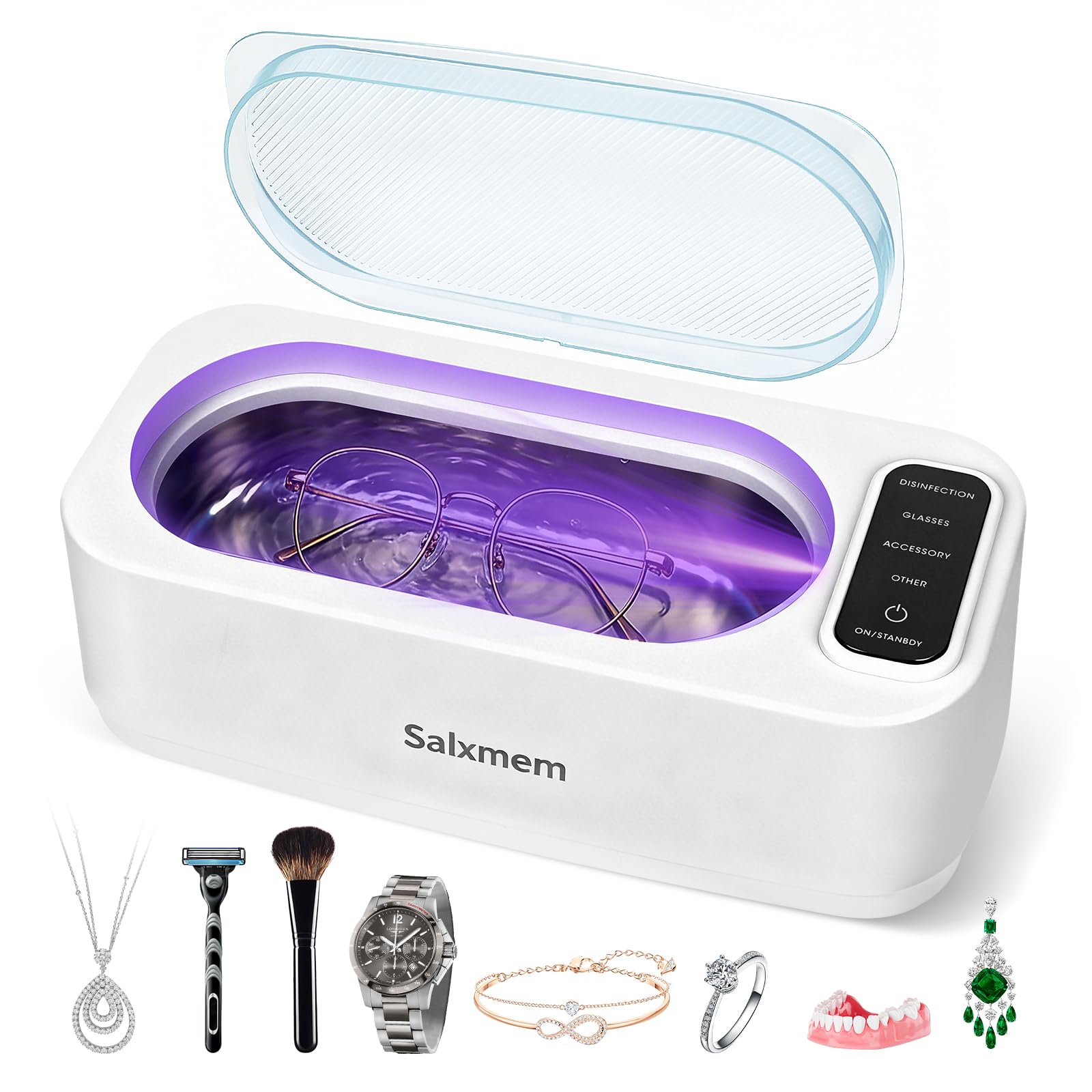 Limpiador ultrasónico de joyas, limpiador ultrasónico de 50 KHz, 350 ml, máquina limpiadora ultrasónica portátil con 3 modos de temporizador para retenedores, joyas, plata, gafas, dentaduras