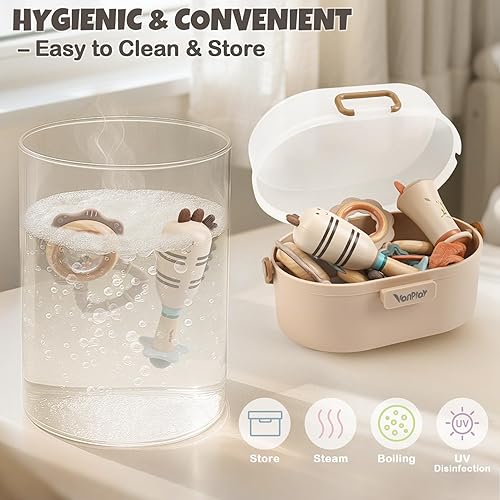 Miniatura 6 de Juego de sonajeros y mordedores para bebés de 0 a 6 meses, juguetes de dentición de 3 a 6 meses, juguetes sensoriales con texturas suaves, sonidos