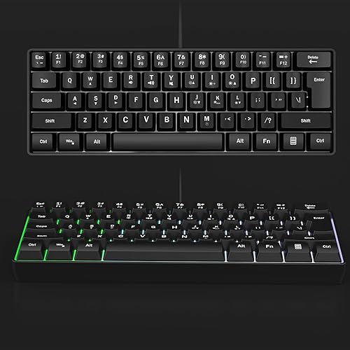 Miniatura 6 de Teclado de memoria para juegos RGB con cable. 60% Mini teclado de computadora LED cremoso. Teclado ergonómico pequeño con teclas inreemplazables