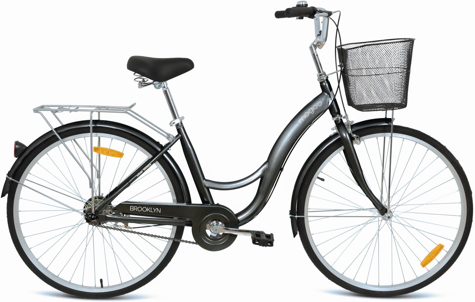 Mogoo Brooklyn Single Speed Cruiser Bike 26 Inch, City-Bike, Steel Frame Road-Bike, Comfort Cycle, Unisex Bicycle Adult, Front Basket, and Rear Carrier, Classic Bike
