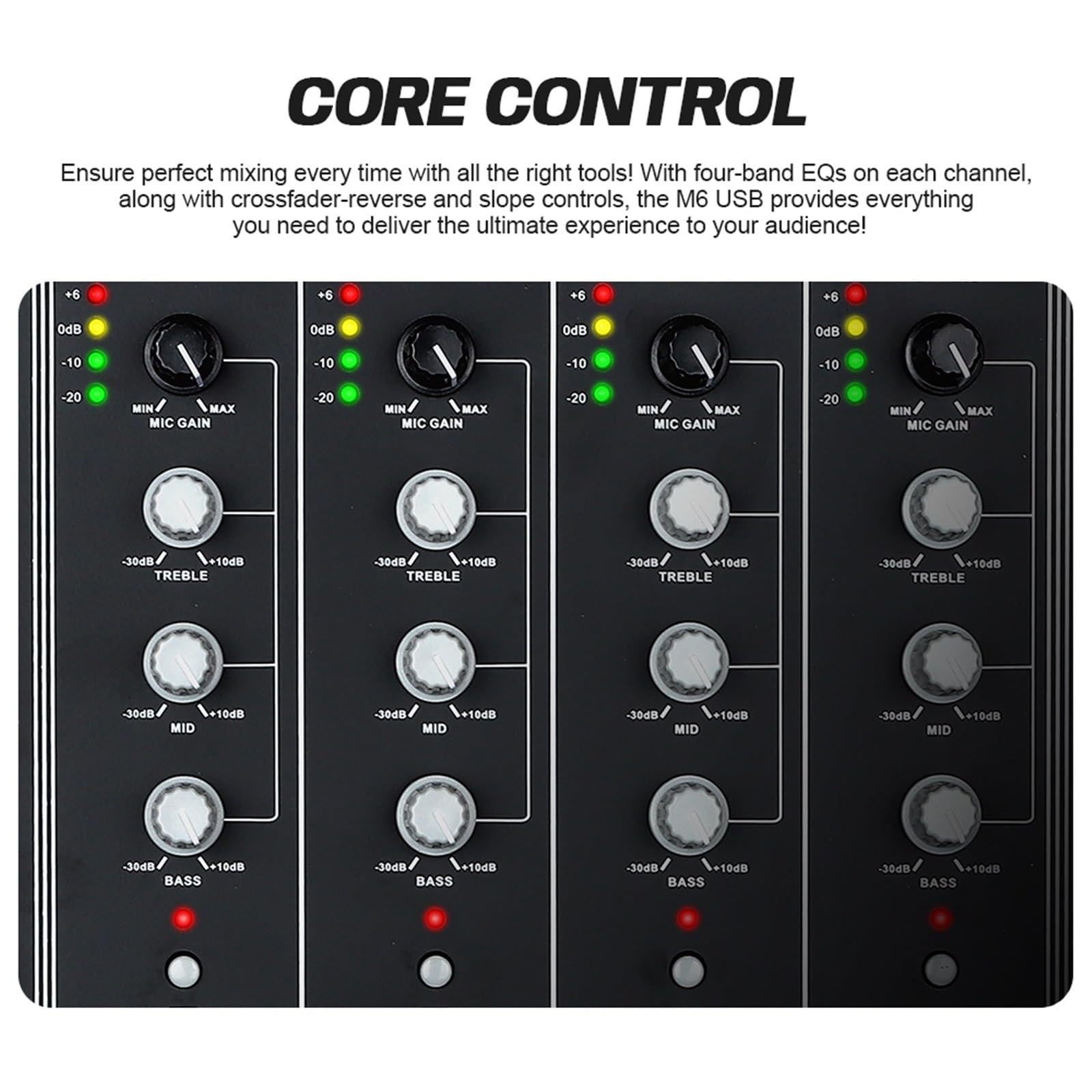 DJ Controller, Mixer DJ USB a 4 canali con interfaccia integrata, equalizzatore a 3 bande, ingresso fono e crossfader sostituibile for DJ Stage