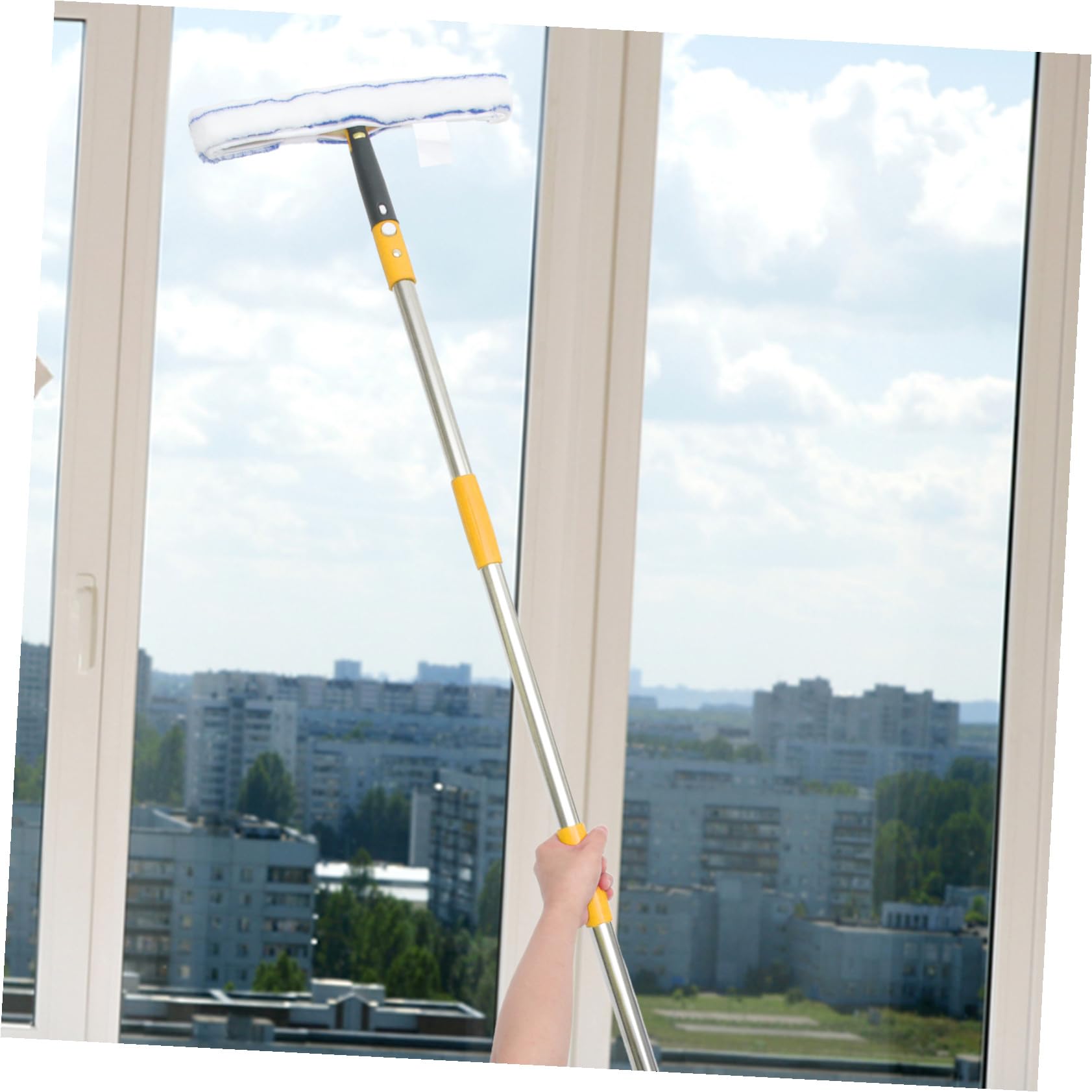DOITOOL Fensterabzieher mit Mikrofaser Fensterschwamm Gelb aus Faser Edelstahl und Abs Leicht mit Ergonomischem Griff für Glasflächen und Auto Windschutzscheiben Küche und Bad