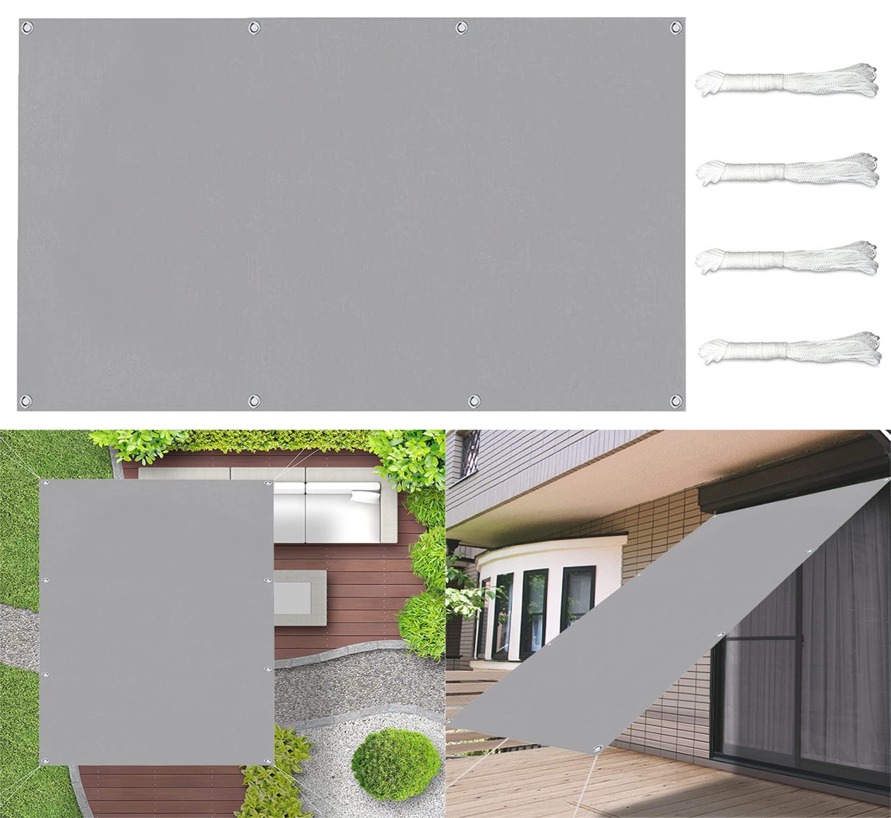 Voile d'ombrage imperméable 1.4x2M gris clair polyester avec oeillets