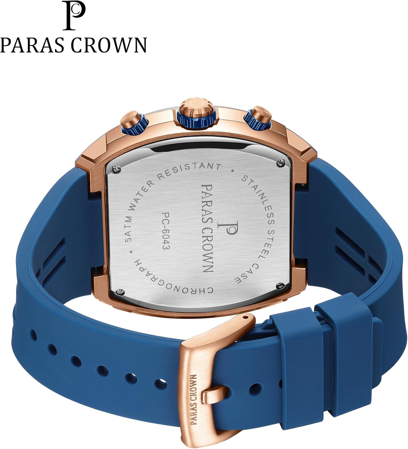 Paras Crown Watches for Men Tonneau 5ATM Waterproof Quartz Luxury Chronograph Analog Men's Wrist Watches Stainless Steel Case Mens Watches - Image 9