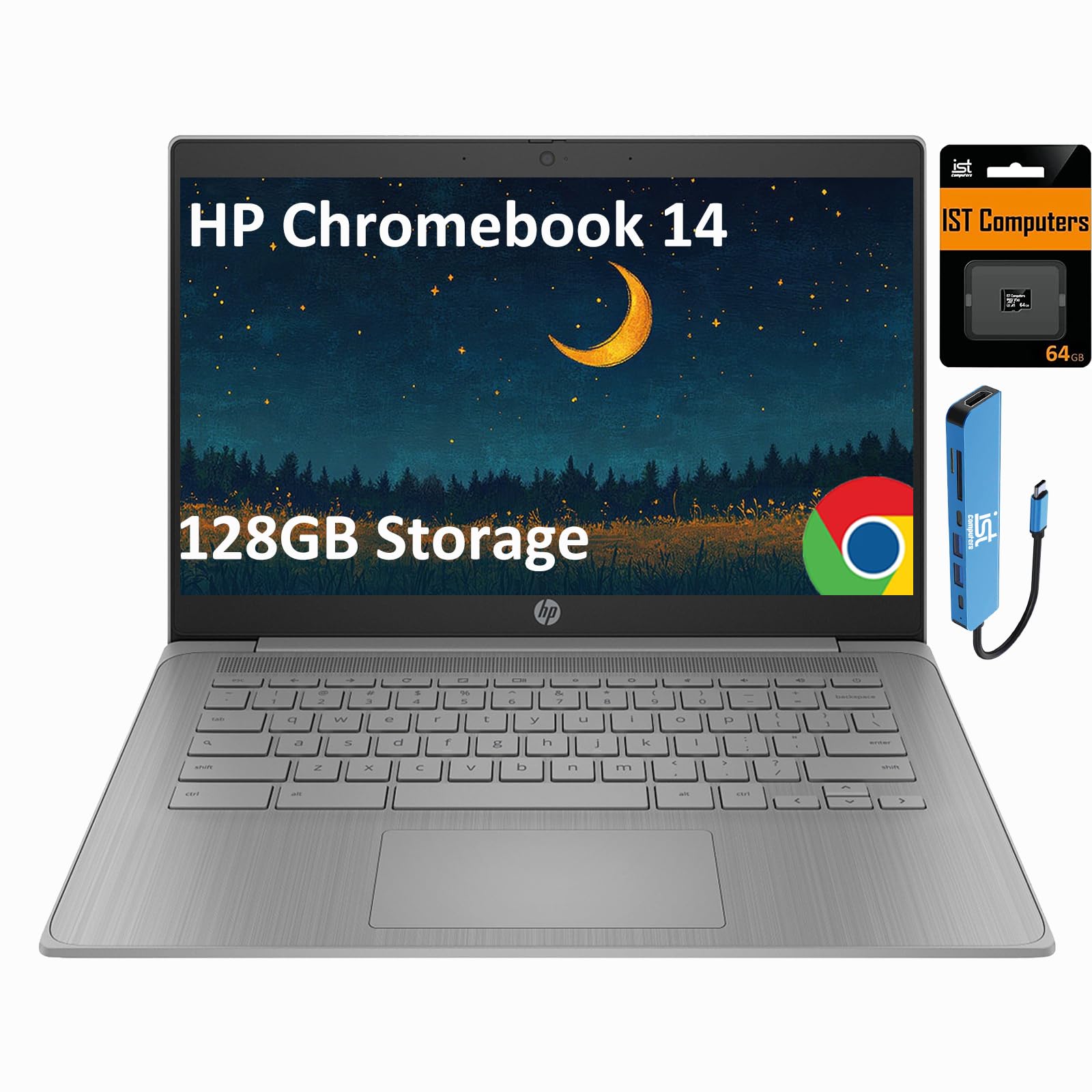 HP Chromebook 14 Laptop (14" HD, Intel 4-Core Celeron N4120, 4GB RAM, 128GB Storage, UHD Graphics 600) for Home & Student, Light Weight & 14-Hr