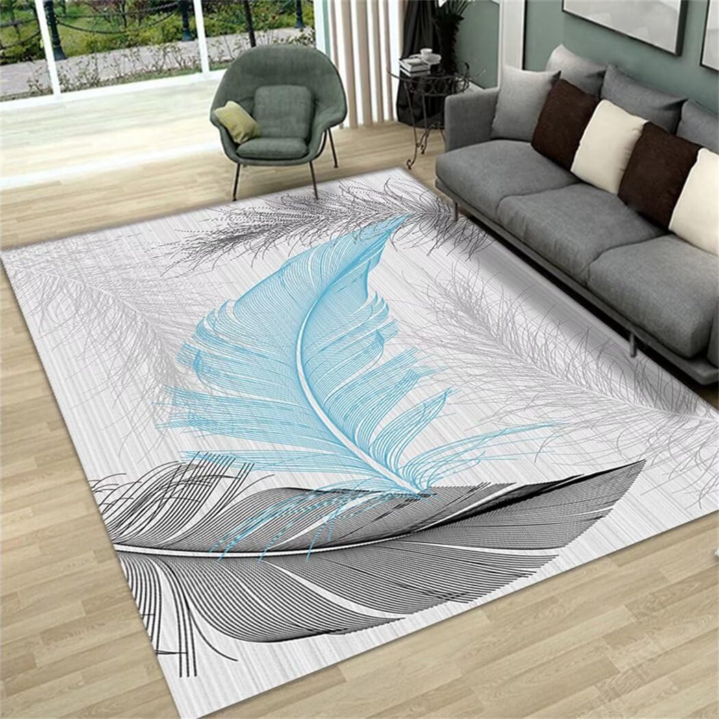 Tapis de salon durable plumes imprimées 70x140cm parfait pour couloir et entrée