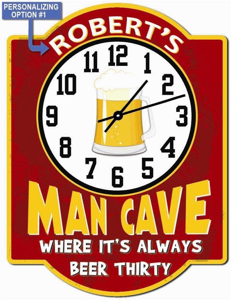 Personalized Beer Thirty Red Garage Hardboard Clock Sign from
