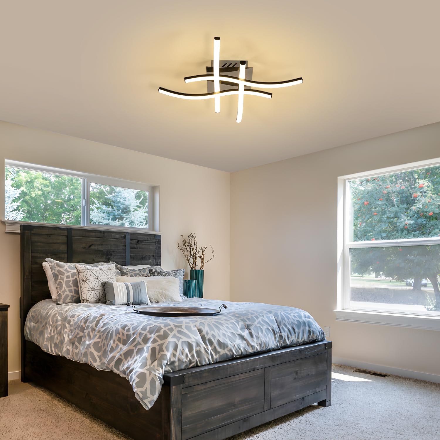 Comely 28W 3200LM Plafoniera LED Dimmerabile con Telecomando 3000K-6500K | Nero Ondulato Lampada da Soffitto, Lampadario Soffitto LED per Soggiorno, Camera da Letto, Cucina, Corridoio, Balcone