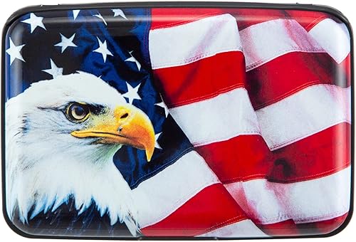 Kaabao Aluminum Wallet RFID Blocking Slim Metal Business ID Credit Card Holder Hard Case (Bald Eagle on American Flag)