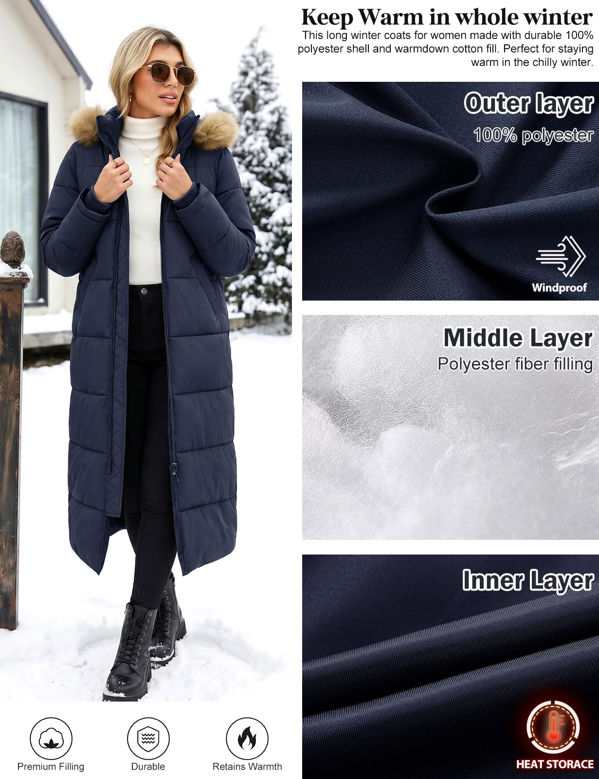 heekpek Manteau Femme Hiver Longue Manteaux Veste Matelassé à Capuche