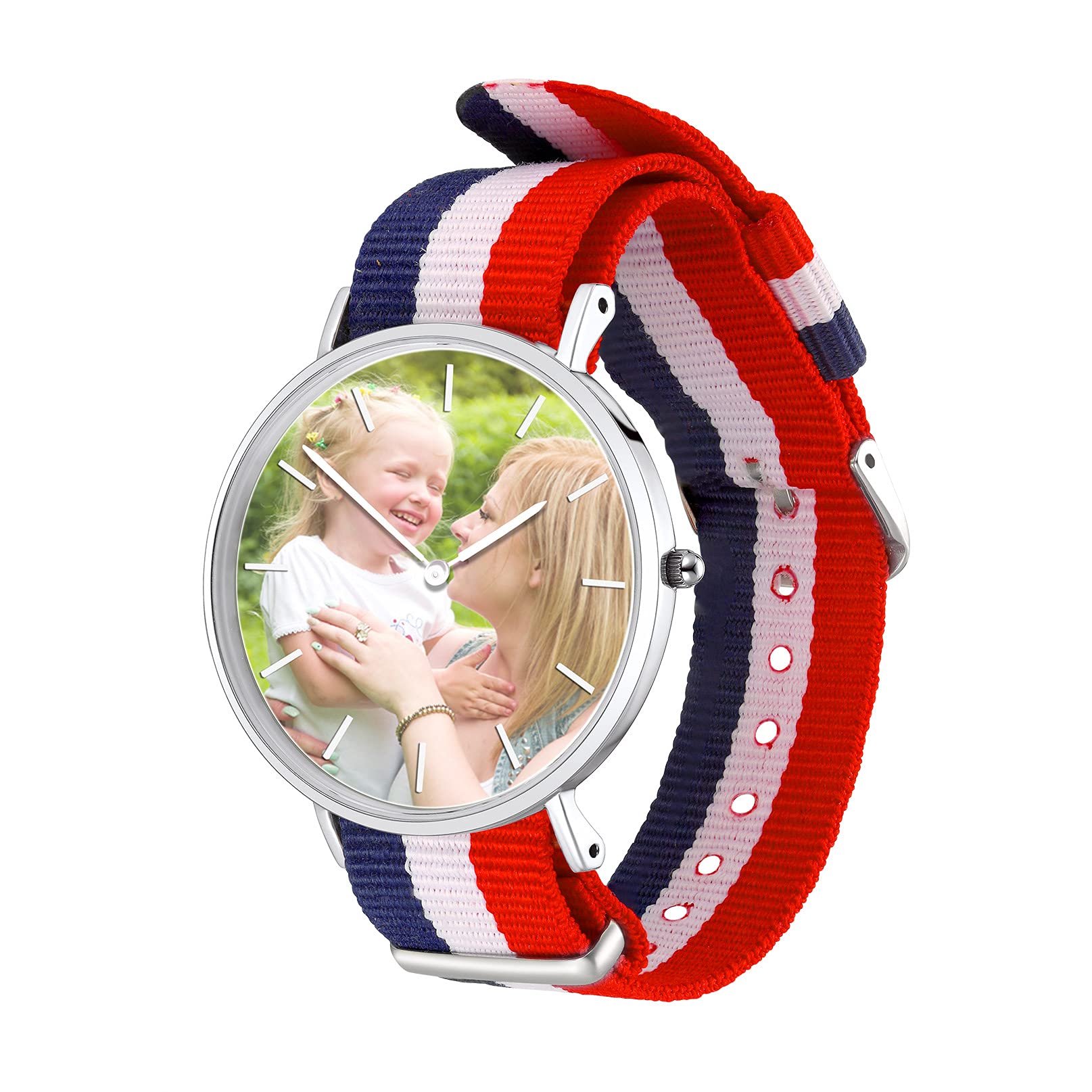 Bandmax Men Womens Customized Photo Watch Text Engraved Leather/Canvas/Stainless Steel Bands Waterproof Personalized Wristwatch Gift for Families, Friends, Lovers