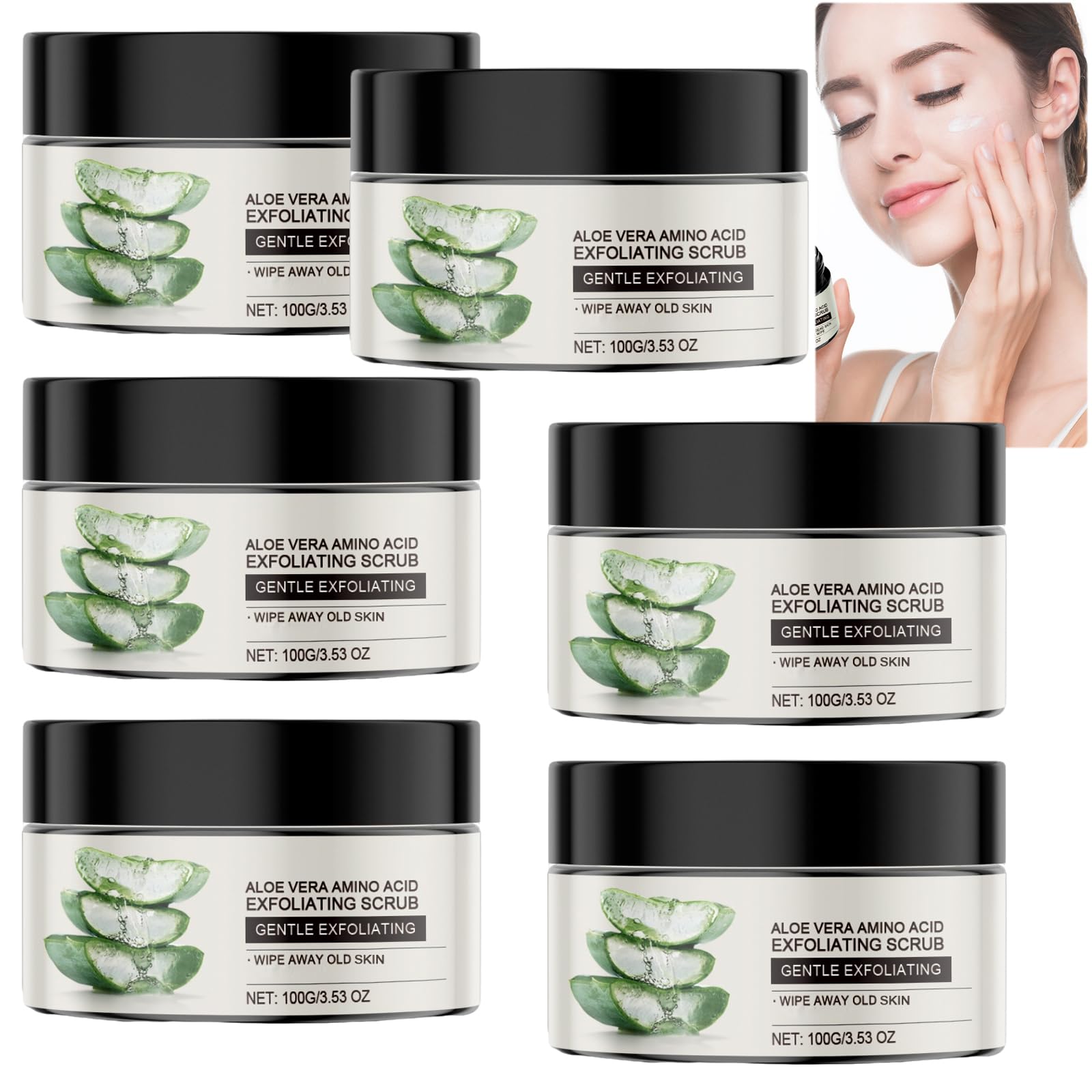 Scrub esfoliante all'aloe vera e aminoacidi, peeling delicato per viso e corpo per collo e spalle, illuminante e restringente, migliora la pelle secca e ruvida. Esfoliante viso quotidiano. (6 pezzi)