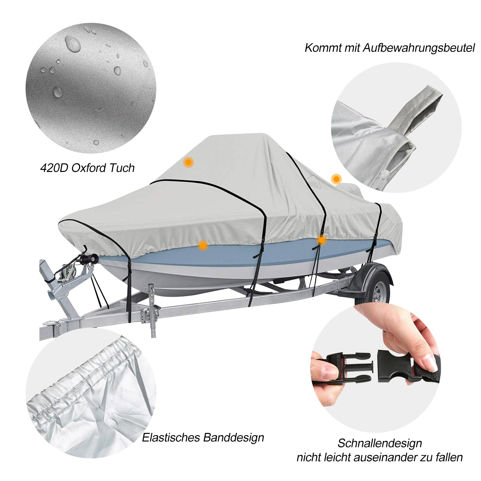 Ergocar wasserdichte Bootsabdeckung 420D 6 Meter * 2,9 Meter Canvas Kajakabdeckung V-Förmiger Staubdicht Uv-Schutz Mit Aufbewahrungsbeuteln Für Boote 17-19 Fuß