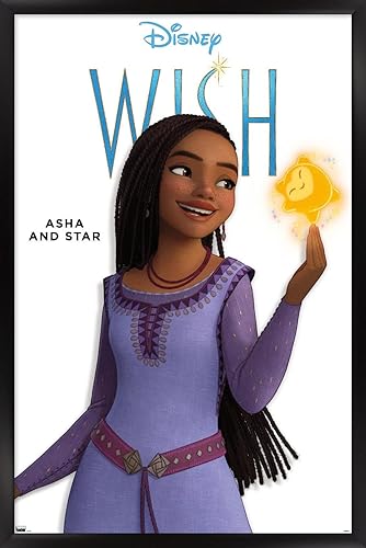 Trends International Disney Wish - Póster de pared Asha Feature Series, 14.72 x 22.37 pulgadas, versión enmarcada en negro