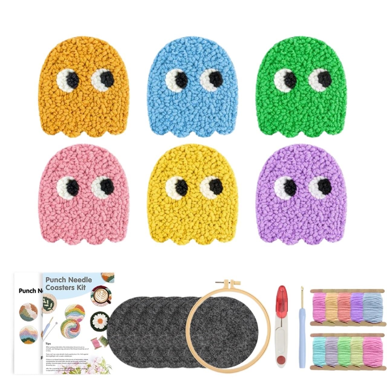 1set Punch Needle Coaster Kit For Beginners Adults Tufted Art Yarn Tools Sewing DIY Embroidery Craft Gi for DIY(Color6)