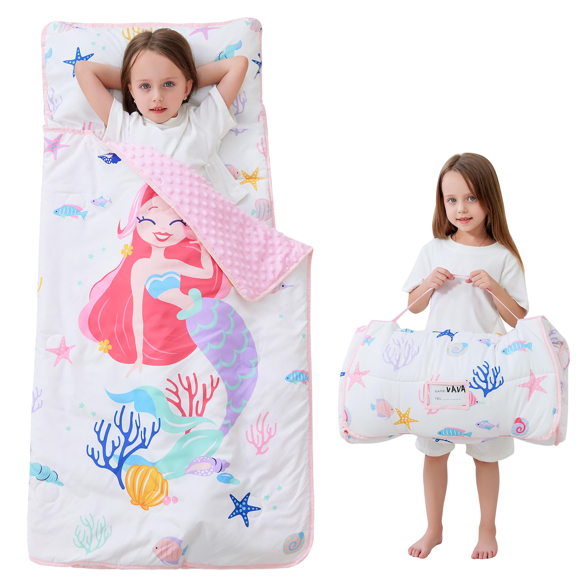 Lasoftan Toddler Nap Mat with Pillow and Blanket, Extra Large Rolled Napping Mats,Slumber Bags for Boys Girls,Kids Sleeping Bag for Daycare, Preschool Travel Camping