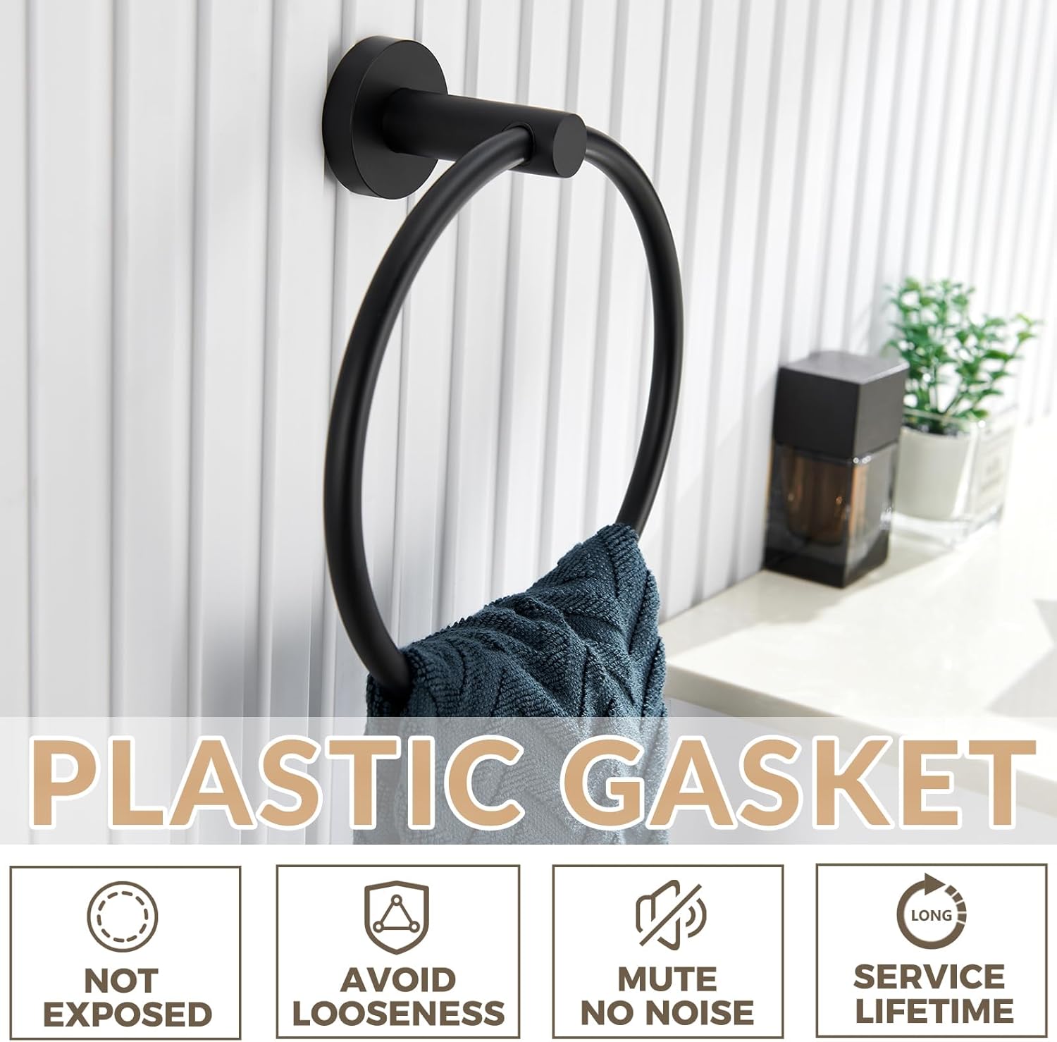 APLusee Matte Black Stainless Steel Bath Robe Towel Hook 4 Pack, Towel Ring Bundle, Wall Mount