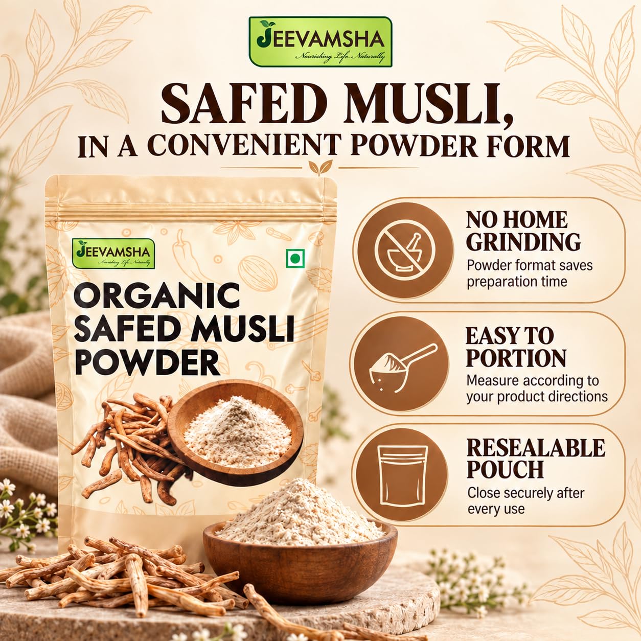 Safed Musli Powder 100g – Organic Pure & Natural | Ayurvedic Supplement for Strength, Stamina, Energy & Immunity | Chlorophytum Borivilianum | Herbal Powder — Amazon image 4