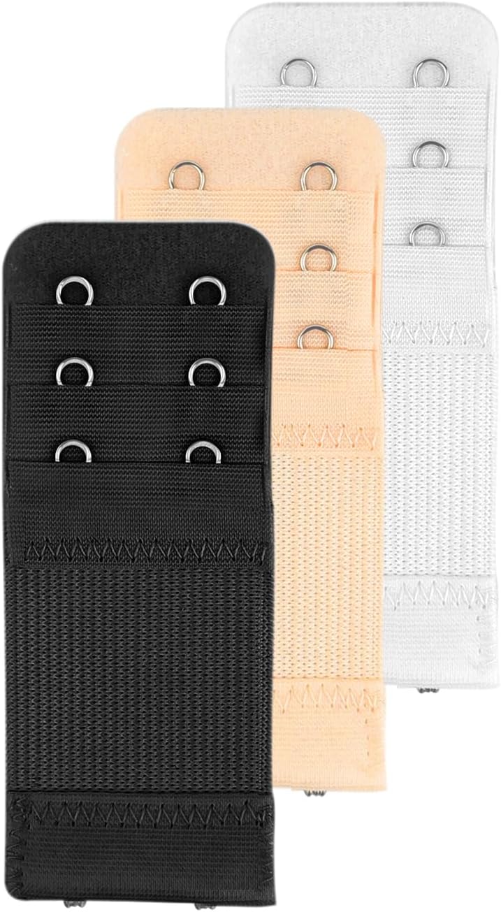 Women's Bra Extender Soft Stretchy 2 Hook Bra Hooks Extender Bra Strap Clips Bra Extension Strap (1Black, 1Skin, 1White, 2 Hook)