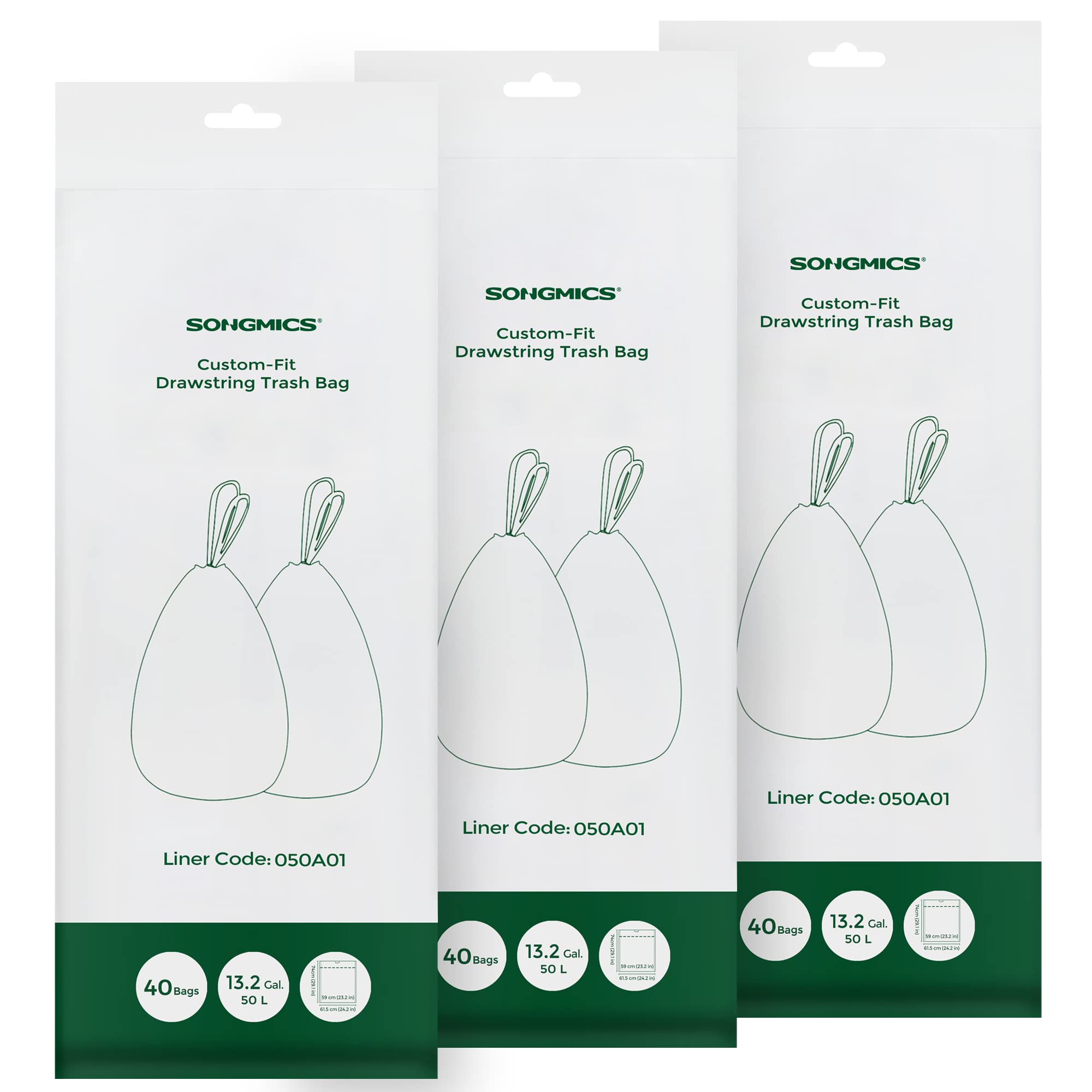 Bin Liners for 50L Kitchen Bins 40 Pieces, White / 1*40 Pieces