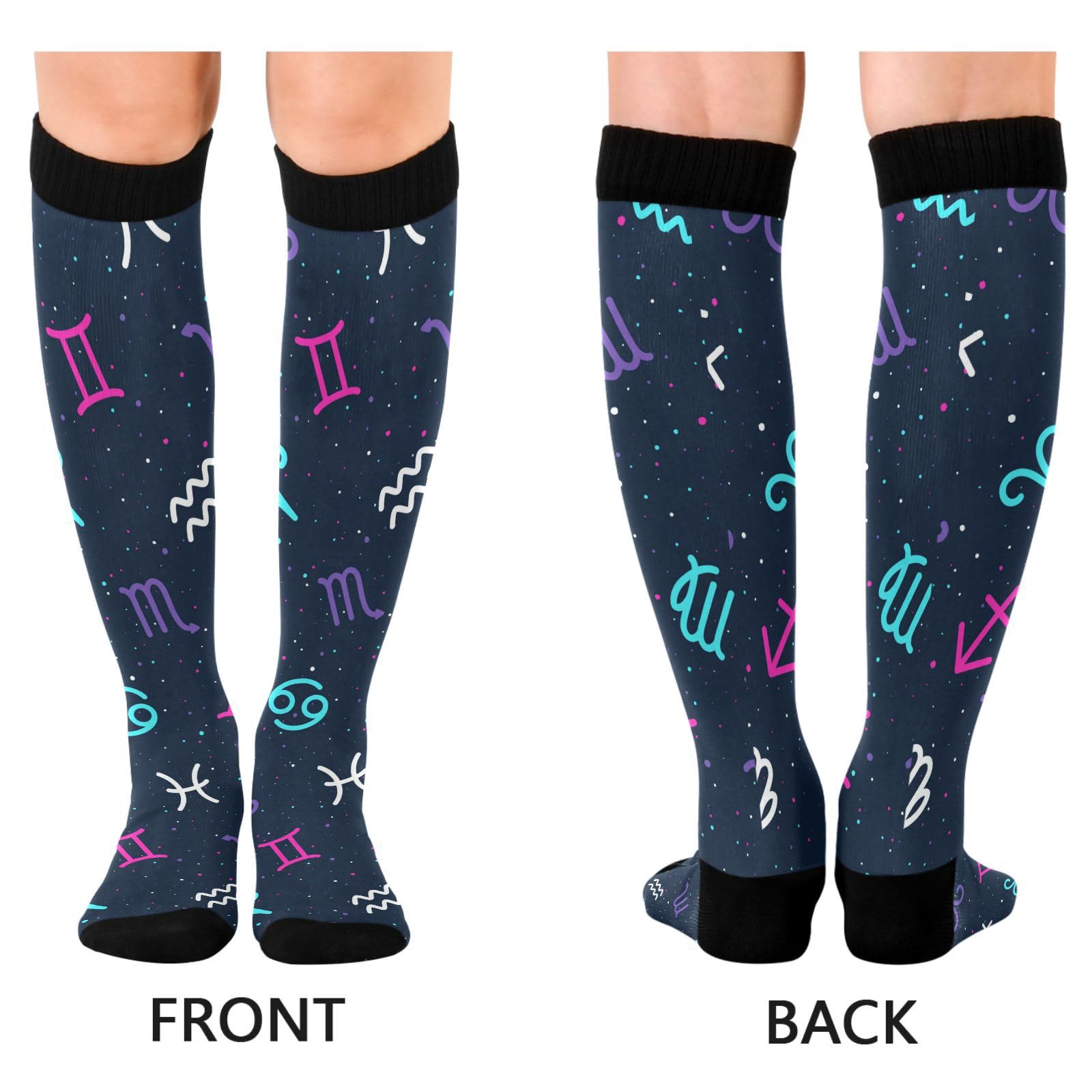 Dussdil Color Galxy The Zodiac Compression Socks for Women Men Christmas Circulation Long Knee Socks for Winter Warm Stockings Socks