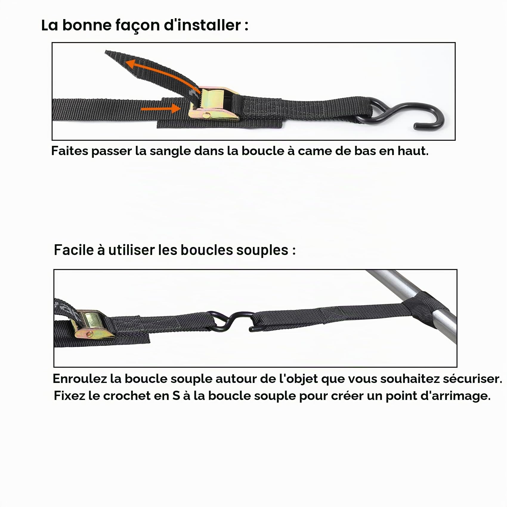 Ayaport Lot de 4 Sangles de sécurité pour caméra - 1000 kg - avec Crochets en S - pour Moto, Kayak, Voiture, Camion, Bateau, Dirt Bike - 1,8 m x 2,5 cm
