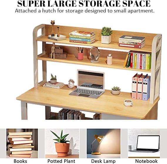Writing Desk with Storage Shelves and 3 Drawers, Modern Simple Style Computer Desk, Studying Writing Desk Workstation for Home Office(47 Inch, White)