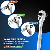 Vista 3 de Mango de trinquete 3 en 1, trinquete de transmisión de 1/4 ", 3/8", 1/2" (72 toneladas)