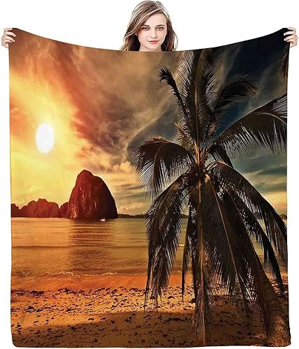 Miniatura 10 de Manta de regalo, matutina en la playa en Brasil, los rayos del sol, manta de felpa ligera y mullida acogedora decoración del océano, 40 x 50