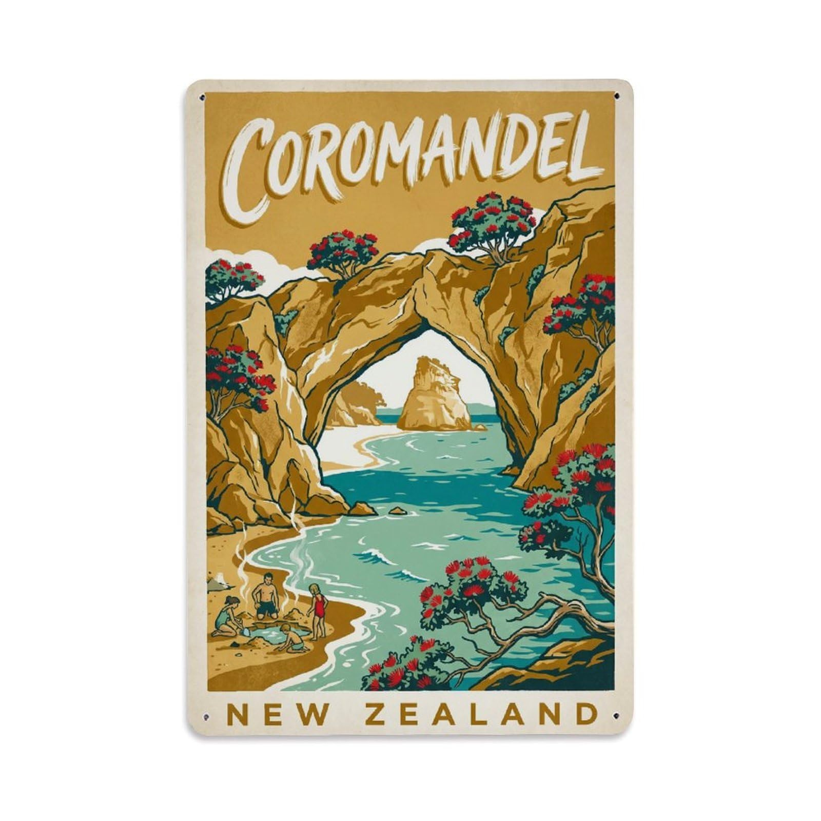 Travel New Zealand Coromandel Retro Metal Tin Sign Plaque Wall Decor for Cafe, Club Bar, Office, Garden Metal Poster 8x12Inch