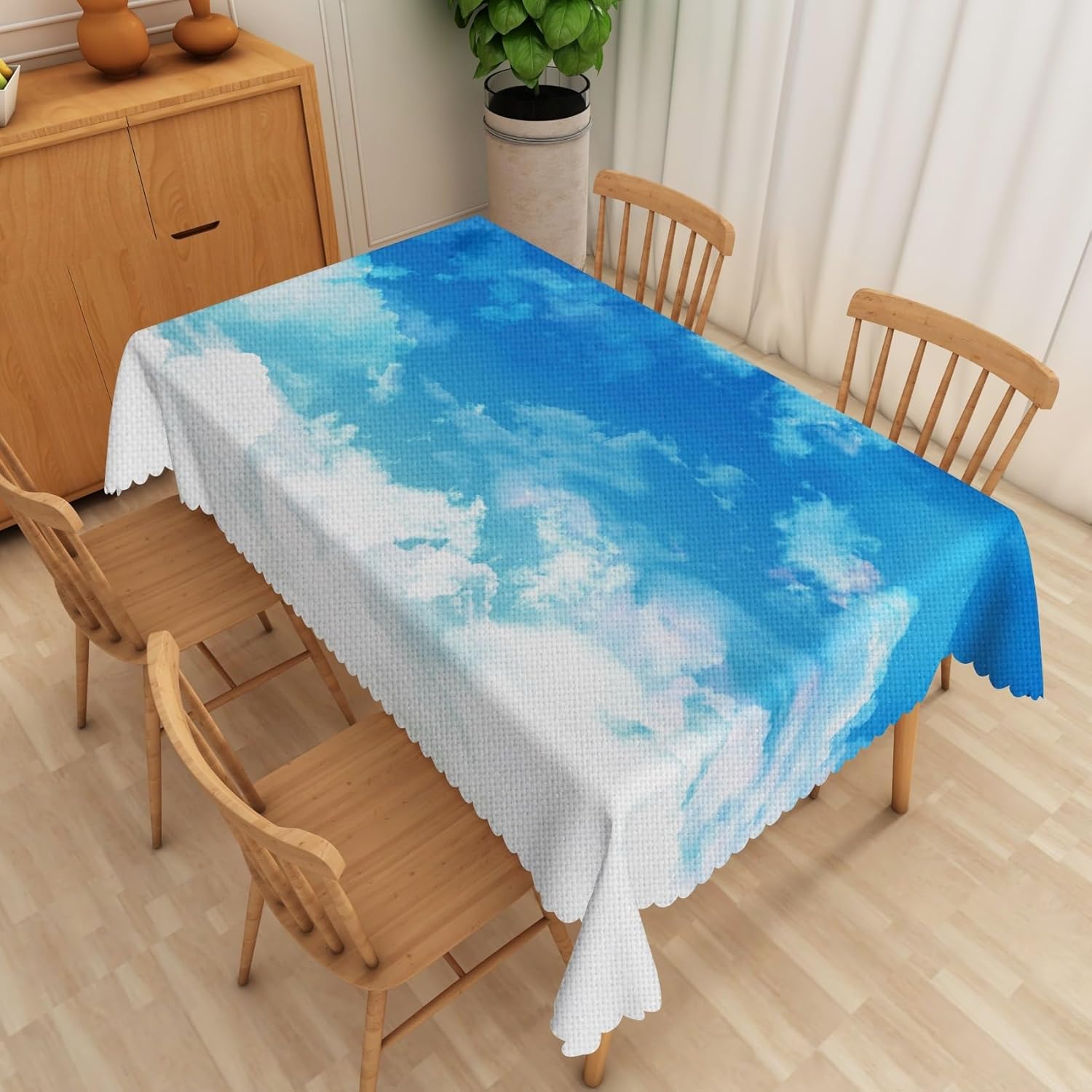 Blue Sky and White Clouds Tablecloth Modern Nature Landscape Linen Tablecloth for Kitchen Dining Room Baby Shower Kids Birthday Party Indoor Outdoor Event Tablecover Decor, 54x96 Inch