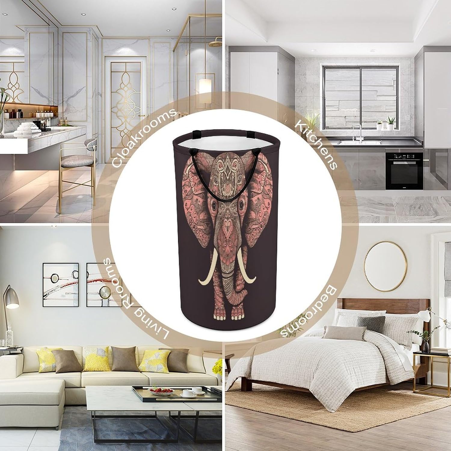 Heart Shaped Elephant Laundry Basket 86L Laundry Hamper | Collapsible Clothes Hamper with Reinforced Handles Waterproof Tall Foldable Dirty Clothes Basket for Hotel, Home, Closet
