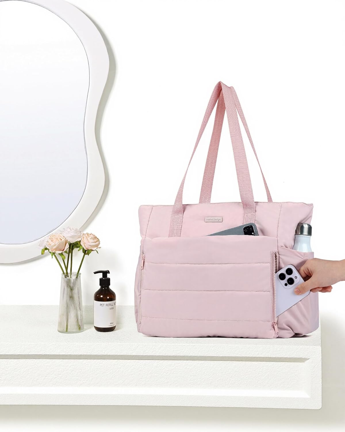 NISHEL Travel Puffy Tote Bag For Women, Ultra-Lightweight Large Tote Purse For Office Day And a Short Weekend Getaway - Image 3