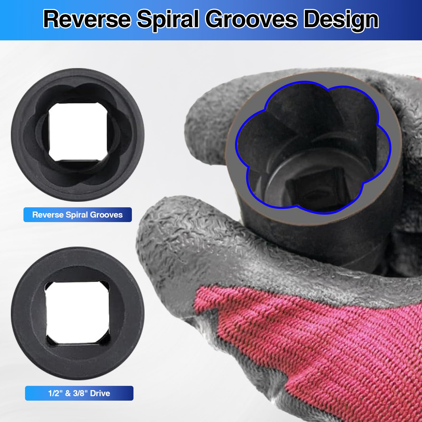 Set di estrattori per viti da 22 pezzi, 1/2" e 3/8", per la rimozione di dadi danneggiati, arrotondati, arrugginiti e rotti