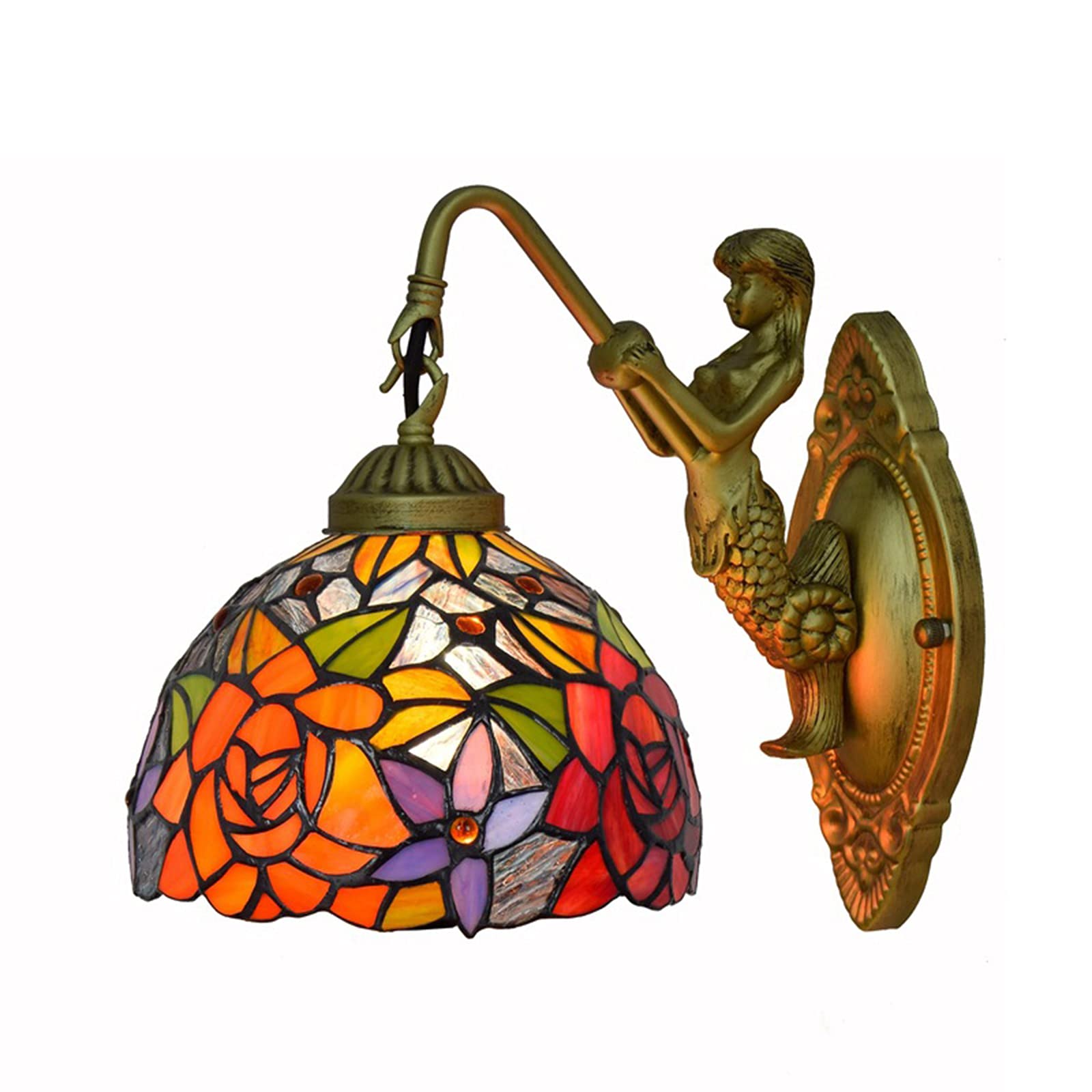 NHPJFDC 7.8Inch Tiffany Wall Sconce, Handmade Stained Glass Lampshade Wall Lamp, E26/E27 Wall Lighting Fixtures For Bedroom, Living Room, Bathroom, Hotel, Corridor