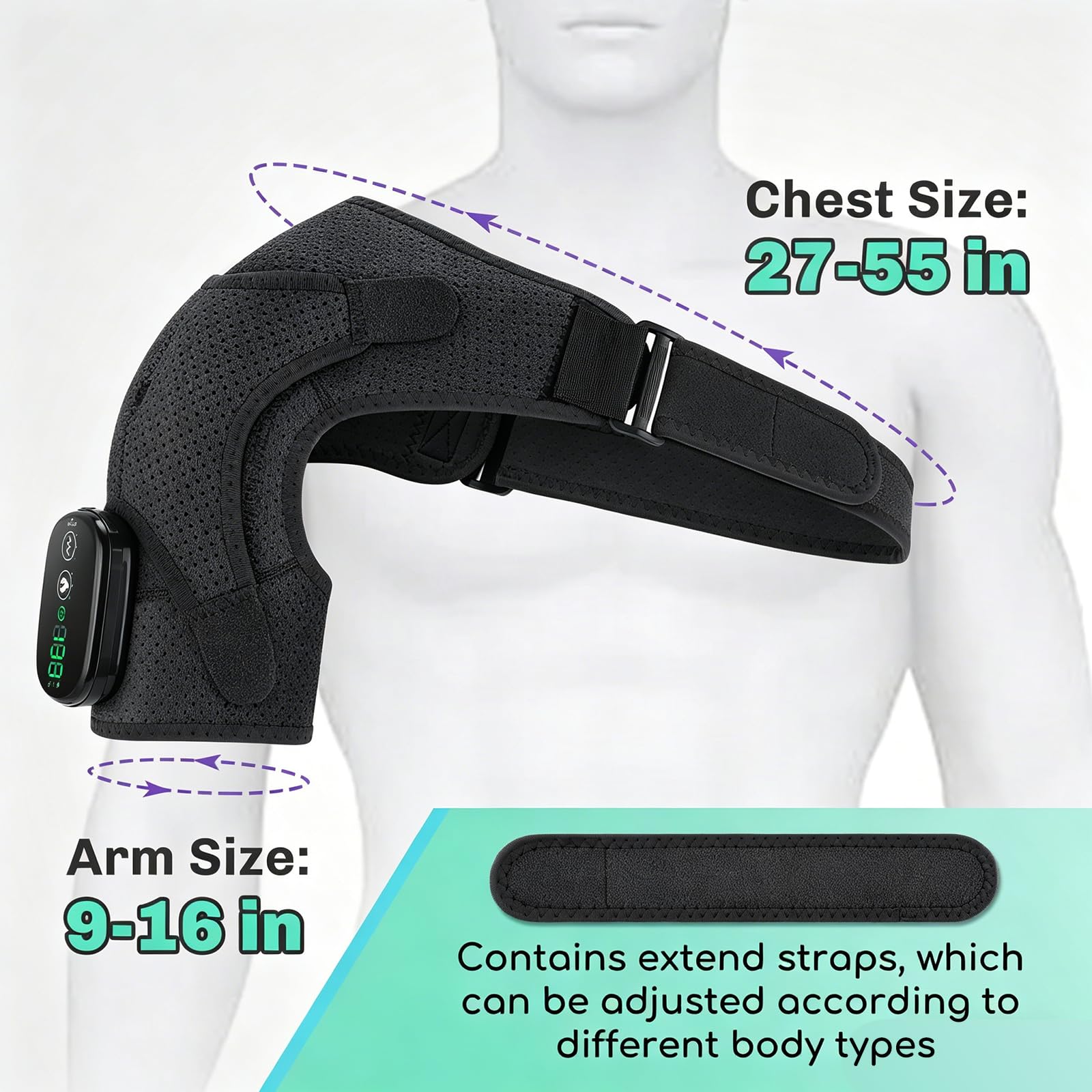 Masajeador de hombros, masajeador de hombros, vendaje de hombro con 3 niveles de calor y función de vibración, masajeador de cuello y hombros para casa, oficina, papá, mamá, masajista