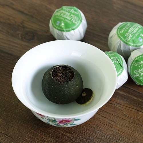 Miniatura 4 de GOARTEA Puerh Tea - Té maduro Puerh Hoja suelta 1.76 oz Nonpareil Supremo Natural Secado Xinhui Cáscara de Naranja Verde Chenpi Citrus - Té chino Pu