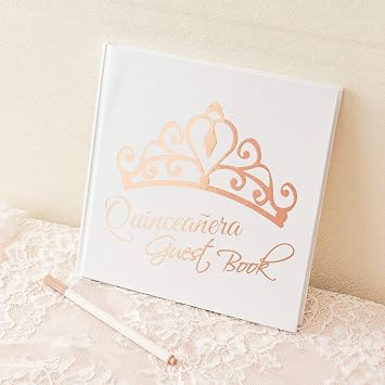 Calculs Libro De Firmas para Quinceanera Guest Book 15th Quinceanera Party Favors Polaroid Picture Book Decorations 8.5 Square White Cover Rose Gold Gilding