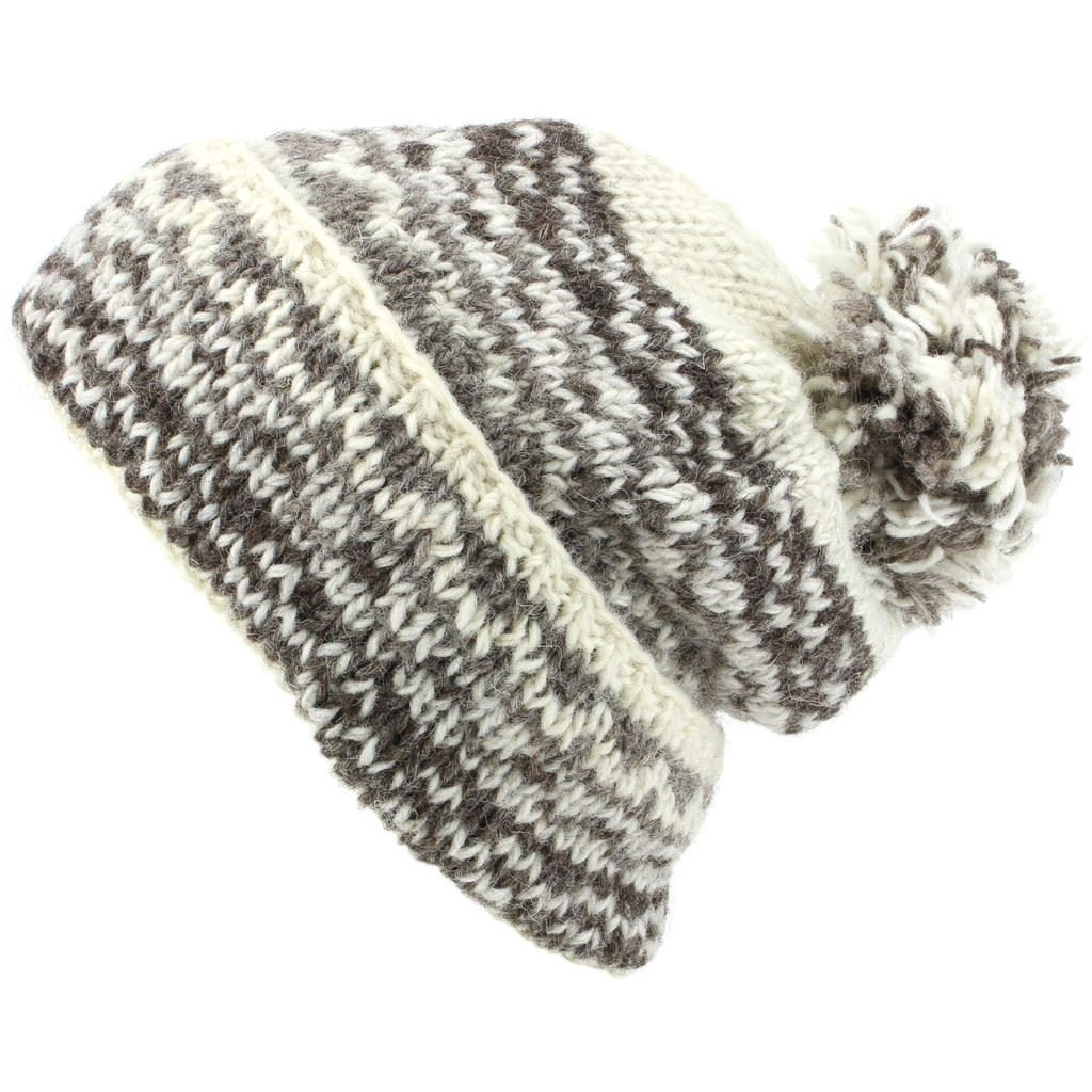 Loudelephant Unisex Off-White Chunky Wool Knit Baggy Slouch Beanie Bobble Hat - Off White