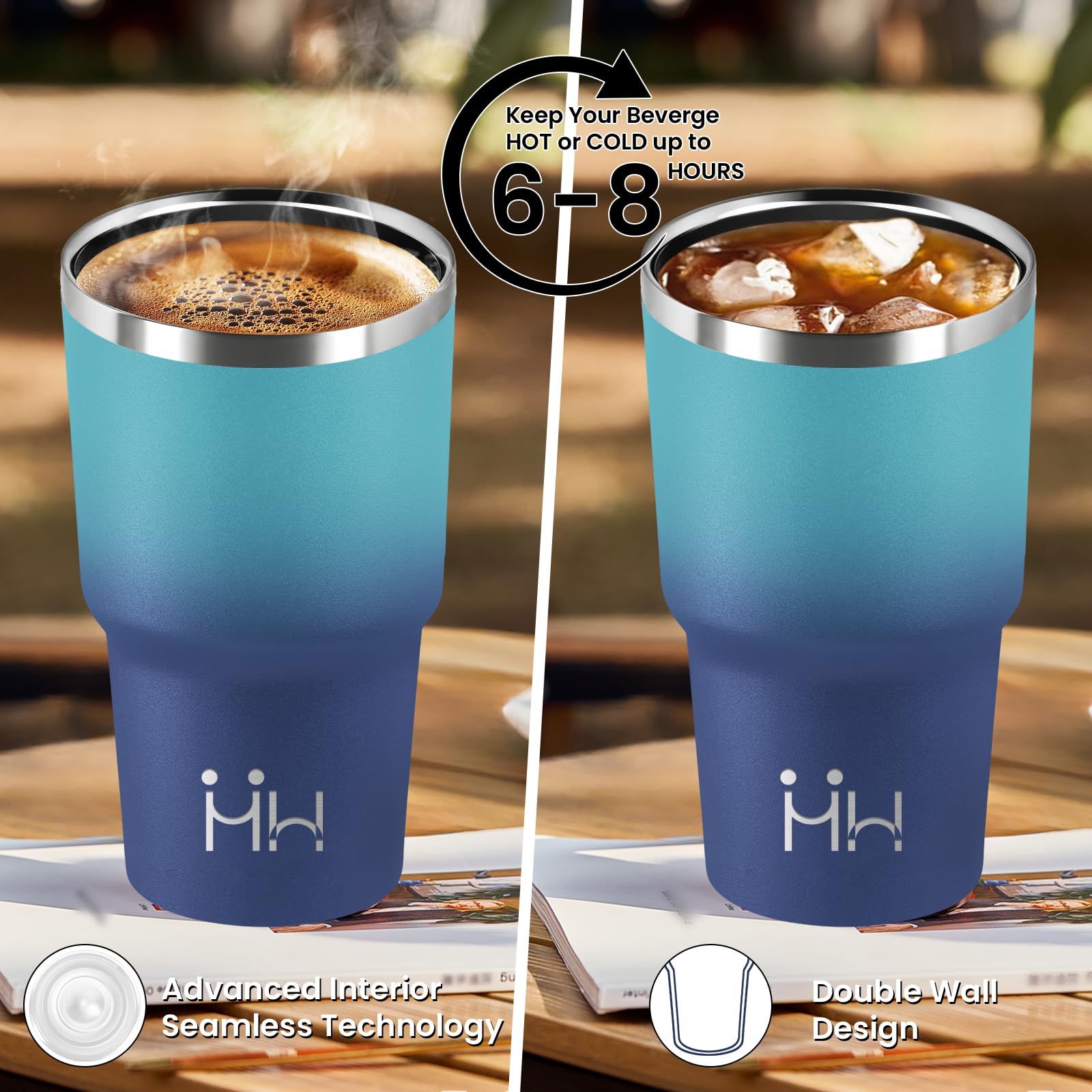 Vaso Termico, 20oz Termo Cafe, Mantiene 8H Frio/6H Calor, Taza Termica, Acero Inoxidable 18/8, sin BPA, Vaso Termo a Prueba de Fugas, Doble Aislamiento, para Viajes, Gimnasio, Cafetería, Oficina