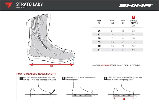 SHIMA STRATO LADY Motorcycle Boots for Women Vented, Reinforced Lightweight Long Biker Riding Boots with ATOP Fast-Closure System, Ankle Protection, Non-slip Sole, Reflective Panels (Black, 6)