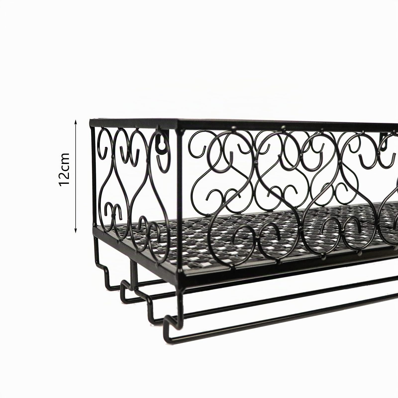 W-612 Soporte Colgante de Metal Negro para Copas de Vino, champán y Copas de Cristal, 80 x 20 cm, con Capacidad para 18 Botellas de Vino y 18 Copas de Cristal