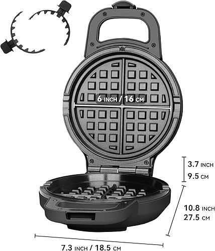 Miniatura 8 de Waflera Electrica de 6 pulgadas con anillo de gofres extraíble de 5.5 pulgadas, plancha redonda para gofres profunda, waflera antiadherente, cepillo