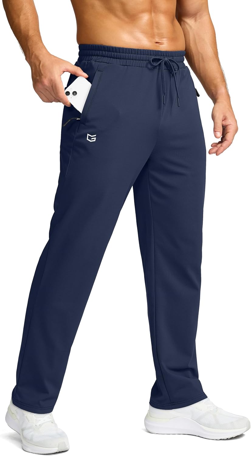 G Gradual Men's Fleece Lined Pants with 3 Zipper Pockets Water Resistant Winter Warm Hiking Pants Athletic Sweatpants for Men