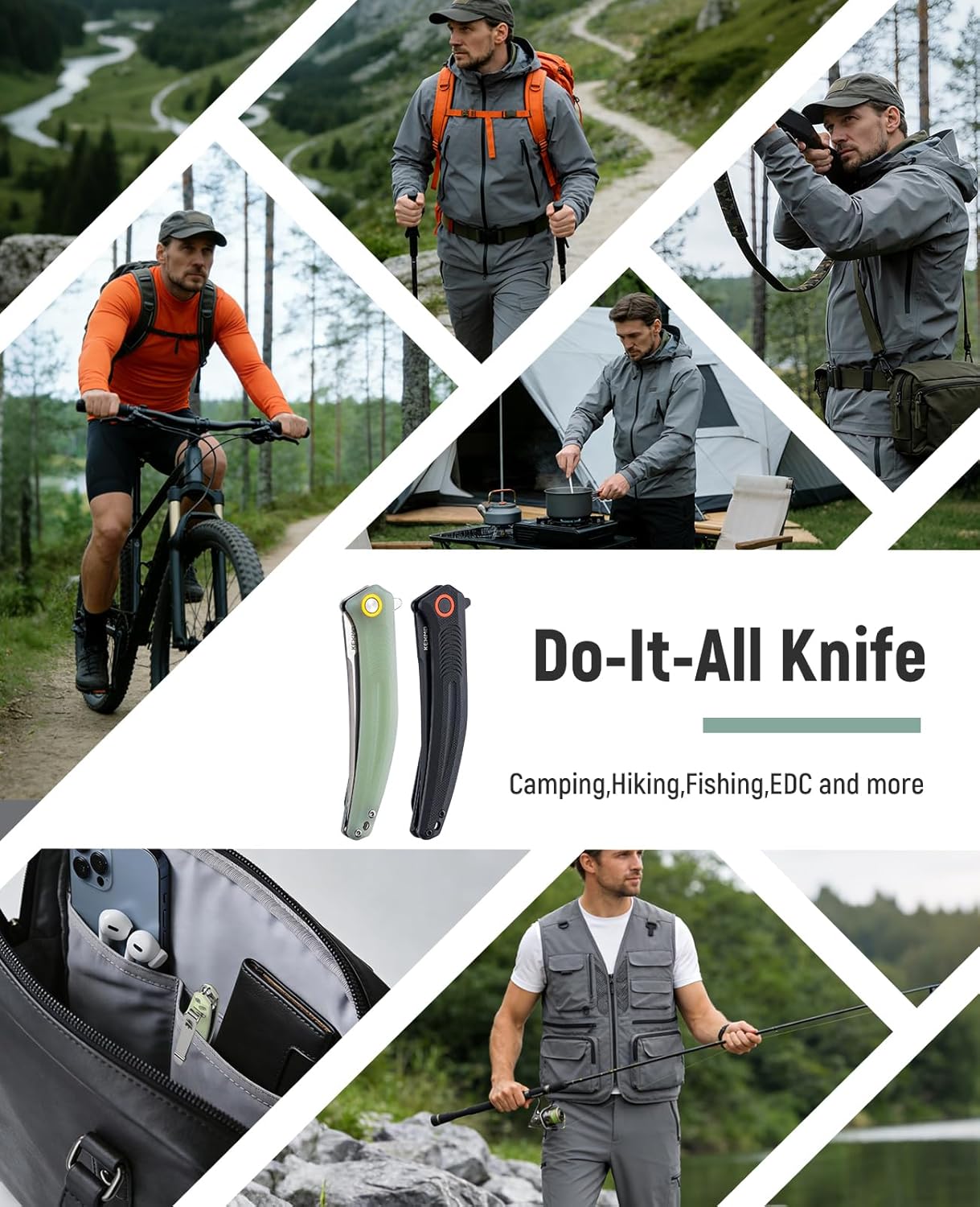 KEXMO Pocket Folding Knife, 3.34” Sharp 14C28N Stainless Steel Blade with Ergonomic G10 Handle and Deep-Carry Clip EDC Knives Liner Lock for Men Women Outdoor Indoor Camping Fishing Hiking, Green