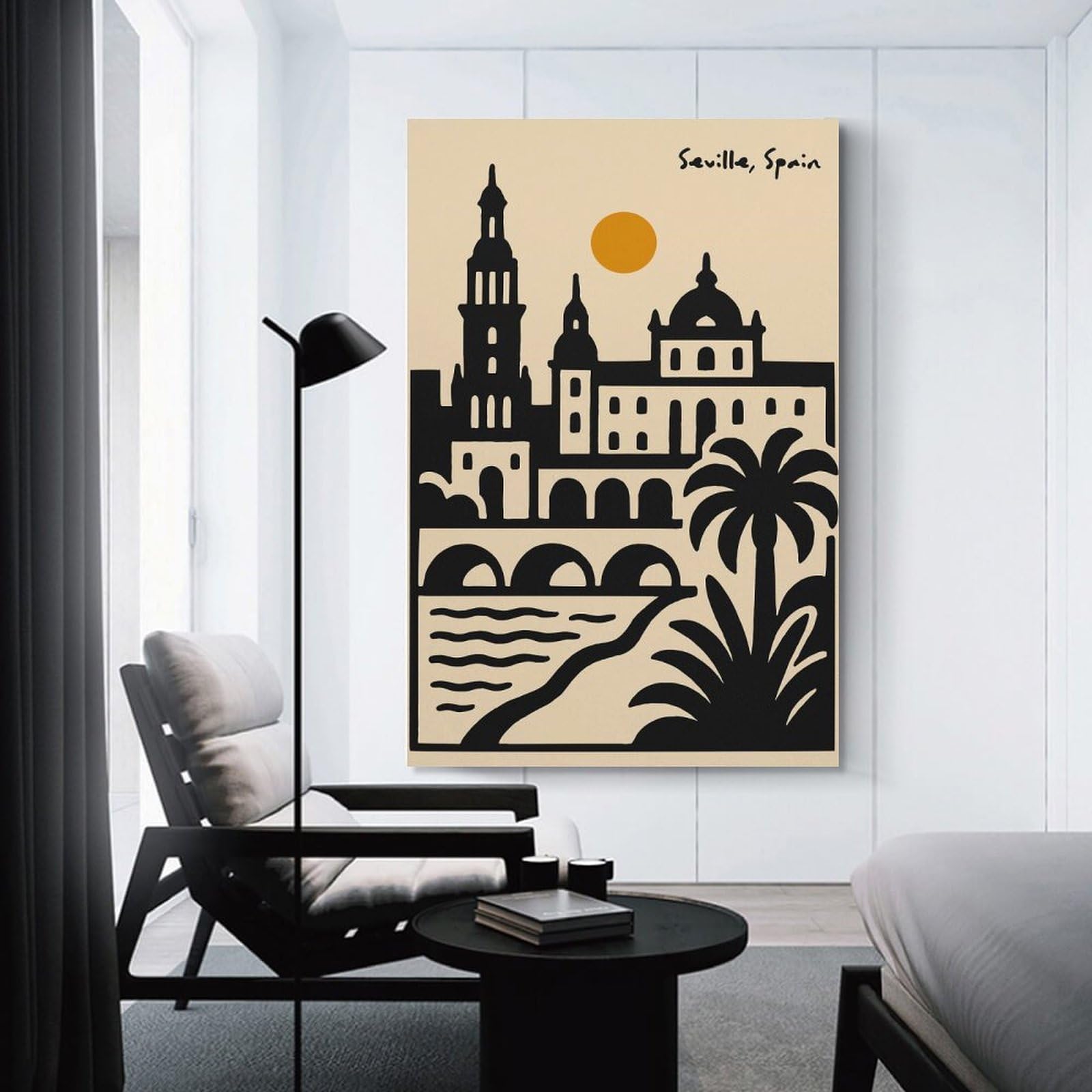 Junmoney Home Decor Wall Art Seville, Spain Cityscape Illustration, 20x30inch(50x75cm), for New Homes, Bedrooms Or Workspaces, Home Decor Gift with Stylish Appeal