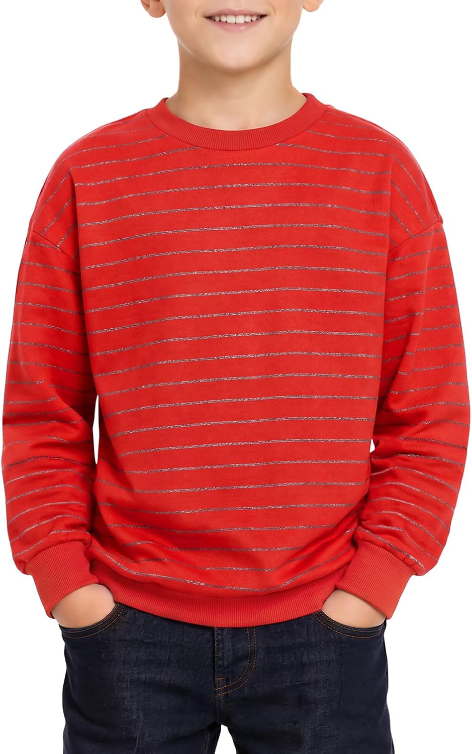 Haloumoning Boys Striped Crewneck Sweatshirt Kids Casual Pullover Top 5-14Y