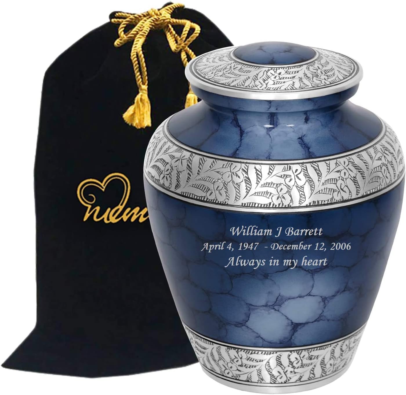 MEMORIALS 4U Elite Cloud Blue and Silver Cremation Urn for Human Ashes - Handcrafted Funeral Urn - Affordable Urn for Ashes - (Custom Adult Urn)