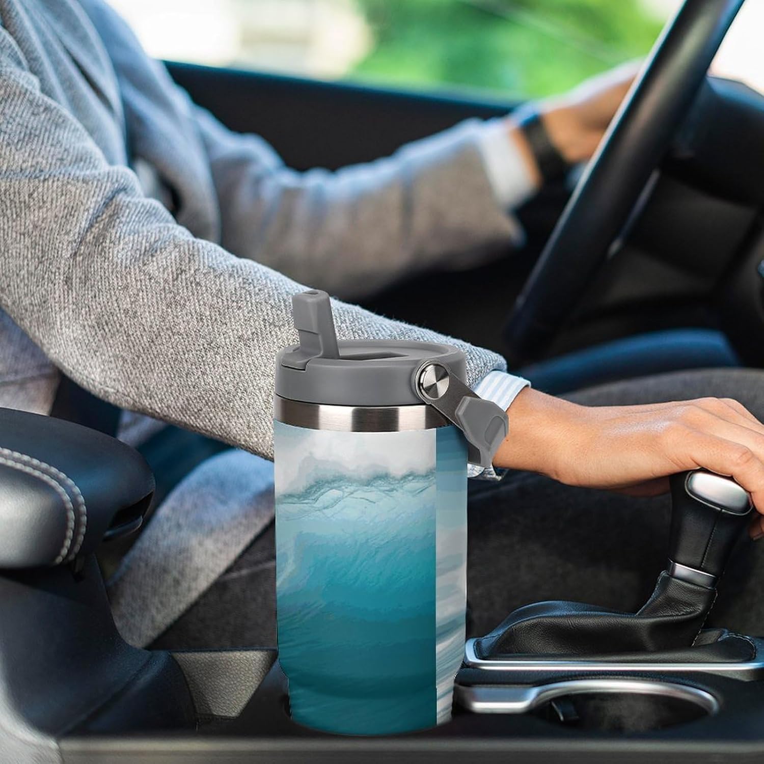 Surfing Water Bottle 30 Oz Fits Car Cup Holder,Insulated Coffee Mug Large Capacity Car Cups,Stainless Steel Double Wall Sport Bottle for Travel Sports Gym