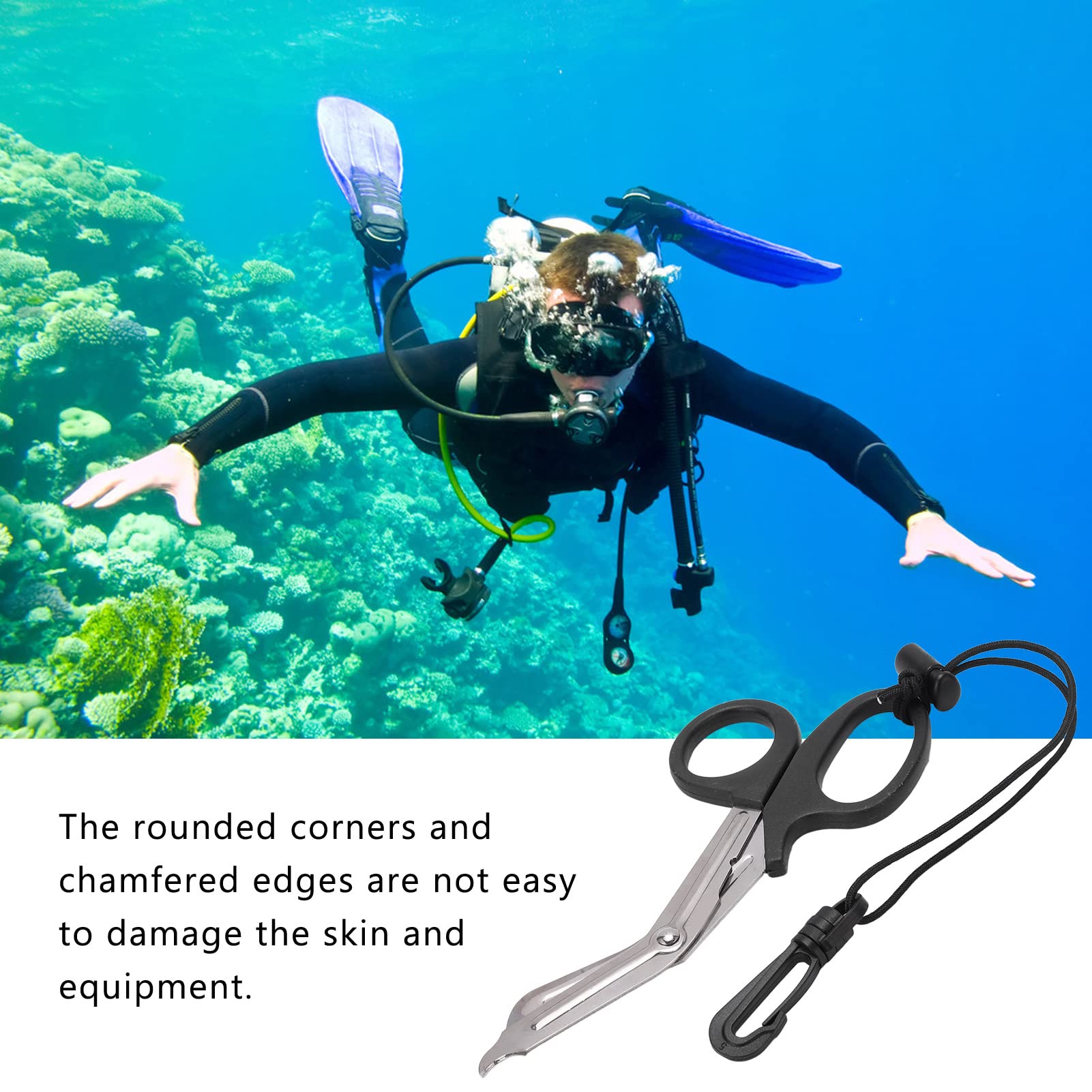 Pilipane Safety Sea Snips, Dive Shears, Emergency Scissors, Scuba Diving Scissors Stainless Steel Scuba Diver Shears with Lanyard and Buckle(??)